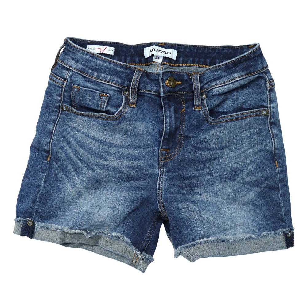 Vigoss‎ Marley Short Denim Shorts Medium Wash Frayed Raw Hem Blue Womens Size 24